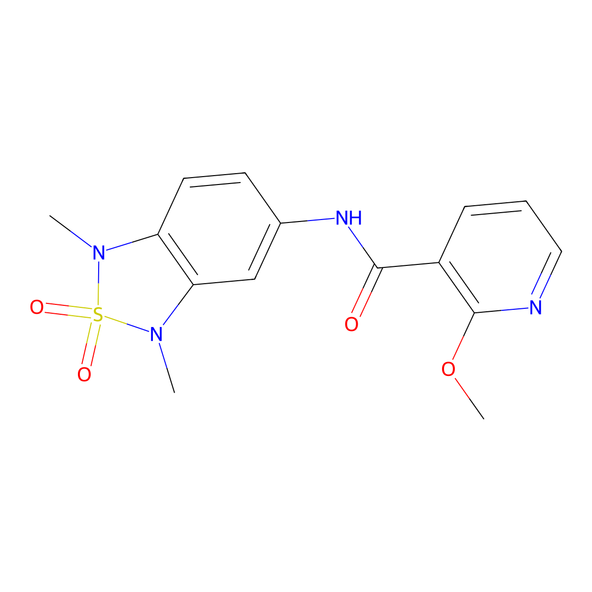 N-(1,3-dimethyl-2,2-dioxido-1,3-dihydrobenzo[c][1,2,5]thiadiazol-5-yl)-2-methoxynicotinamide molecular structure, CAS 2034586-24-6