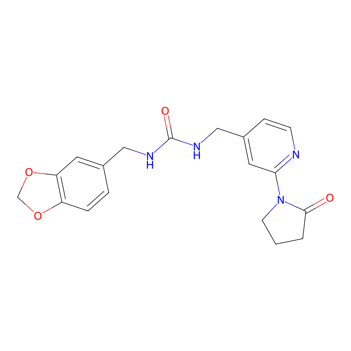 3-[(2H-1,3-benzodioxol-5-yl)methyl]-1-{[2-(2-oxopyrrolidin-1-yl)pyridin-4-yl]methyl}urea molecular structure, CAS 2034586-27-9