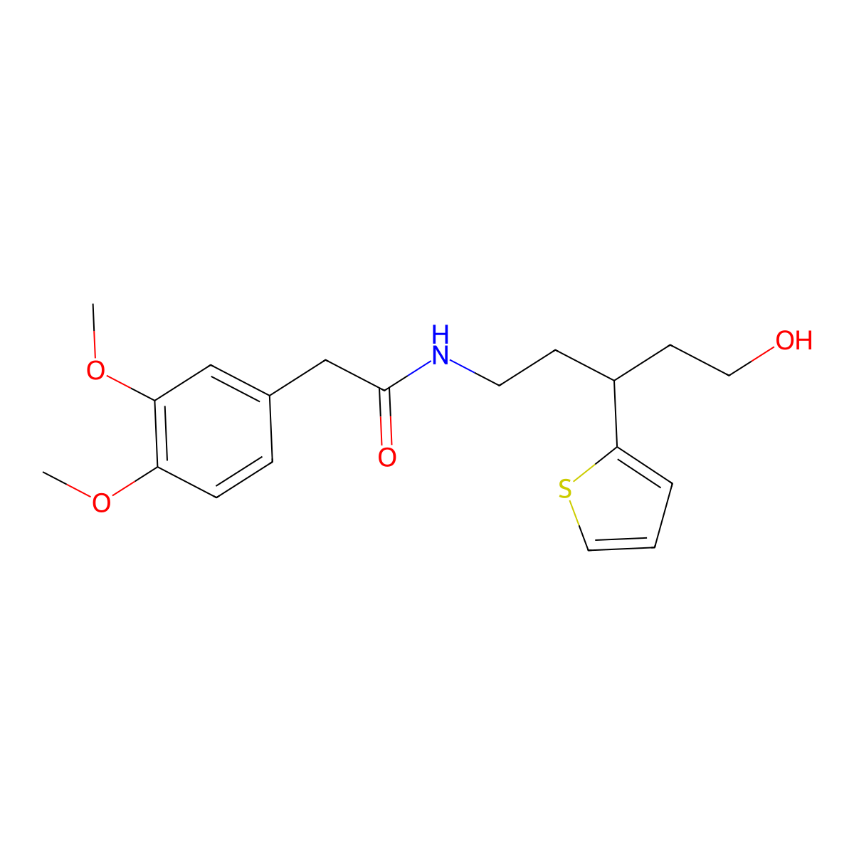 2-(3,4-dimethoxyphenyl)-N-(5-hydroxy-3-(thiophen-2-yl)pentyl)acetamide molecular structure, CAS 2034586-30-4