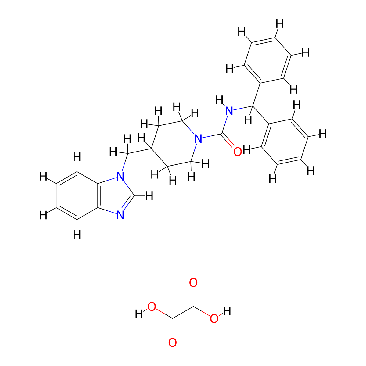4-((1H-benzo[d]imidazol-1-yl)methyl)-N-benzhydrylpiperidine-1-carboxamide oxalate molecular structure, CAS 2034586-39-3