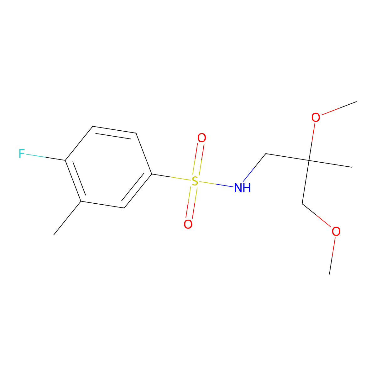 N-(2,3-dimethoxy-2-methylpropyl)-4-fluoro-3-methylbenzene-1-sulfonamide molecular structure, CAS 2034586-40-6