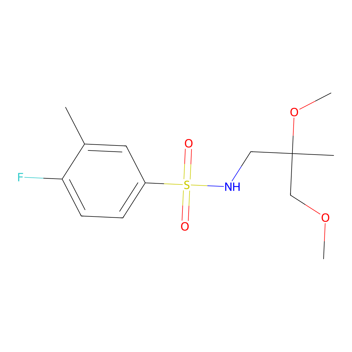 N-(2,3-dimethoxy-2-methylpropyl)-4-fluoro-3-methylbenzene-1-sulfonamide molecular structure, CAS 2034586-40-6