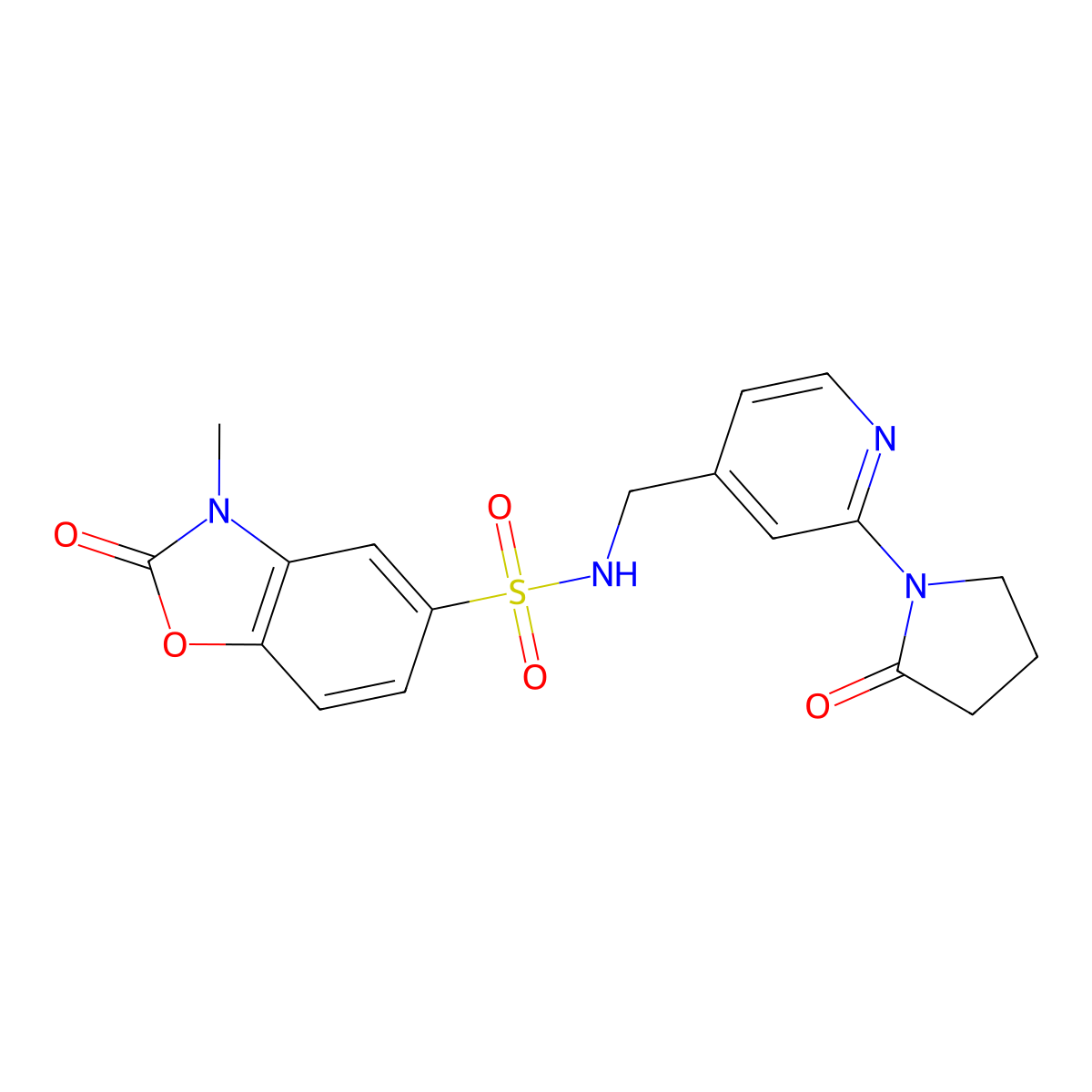 3-methyl-2-oxo-N-((2-(2-oxopyrrolidin-1-yl)pyridin-4-yl)methyl)-2,3-dihydrobenzo[d]oxazole-5-sulfonamide molecular structure, CAS 2034586-41-7