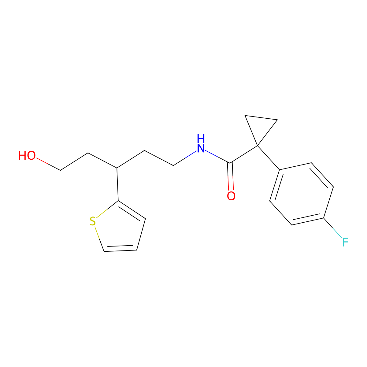 1-(4-fluorophenyl)-N-(5-hydroxy-3-(thiophen-2-yl)pentyl)cyclopropanecarboxamide molecular structure, CAS 2034586-45-1
