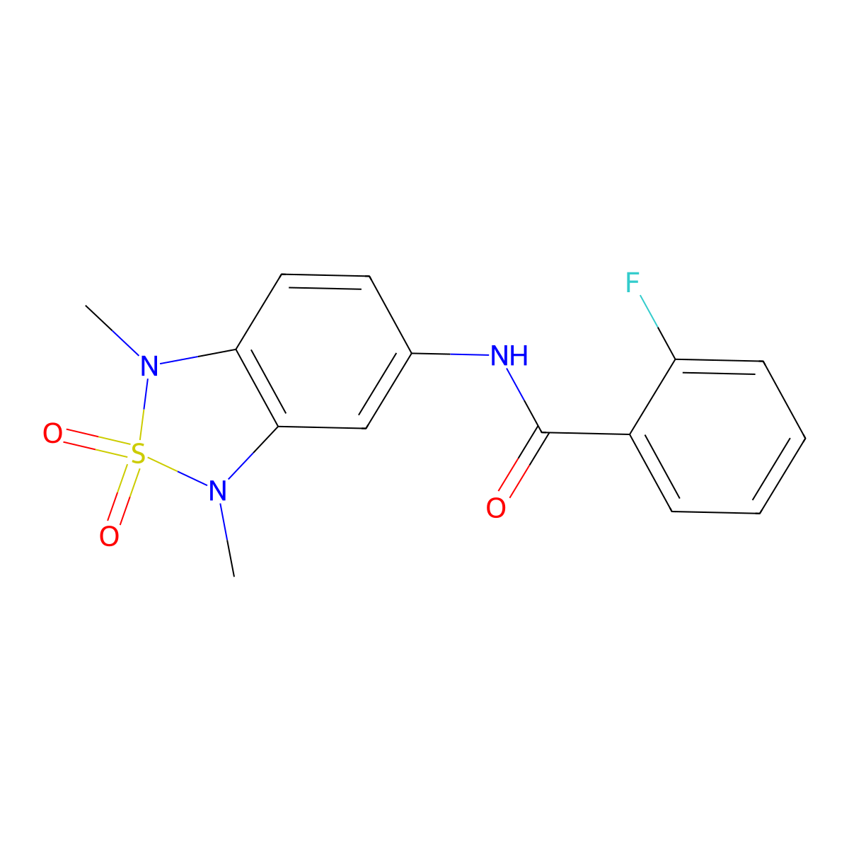 N-(1,3-dimethyl-2,2-dioxido-1,3-dihydrobenzo[c][1,2,5]thiadiazol-5-yl)-2-fluorobenzamide molecular structure, CAS 2034586-49-5