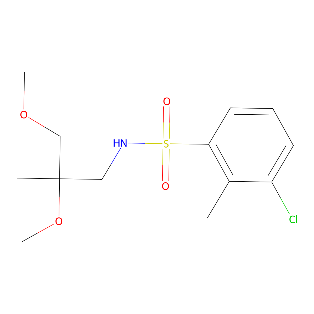 3-chloro-N-(2,3-dimethoxy-2-methylpropyl)-2-methylbenzenesulfonamide molecular structure, CAS 2034586-51-9