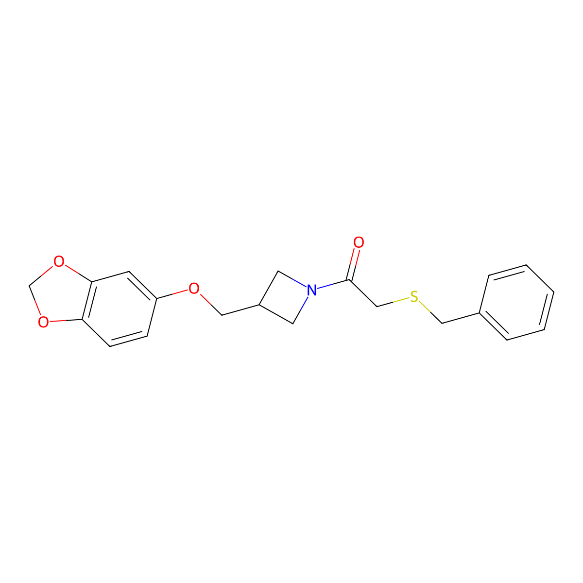 1-(3-((Benzo[d][1,3]dioxol-5-yloxy)methyl)azetidin-1-yl)-2-(benzylthio)ethanone molecular structure, CAS 2034586-52-0