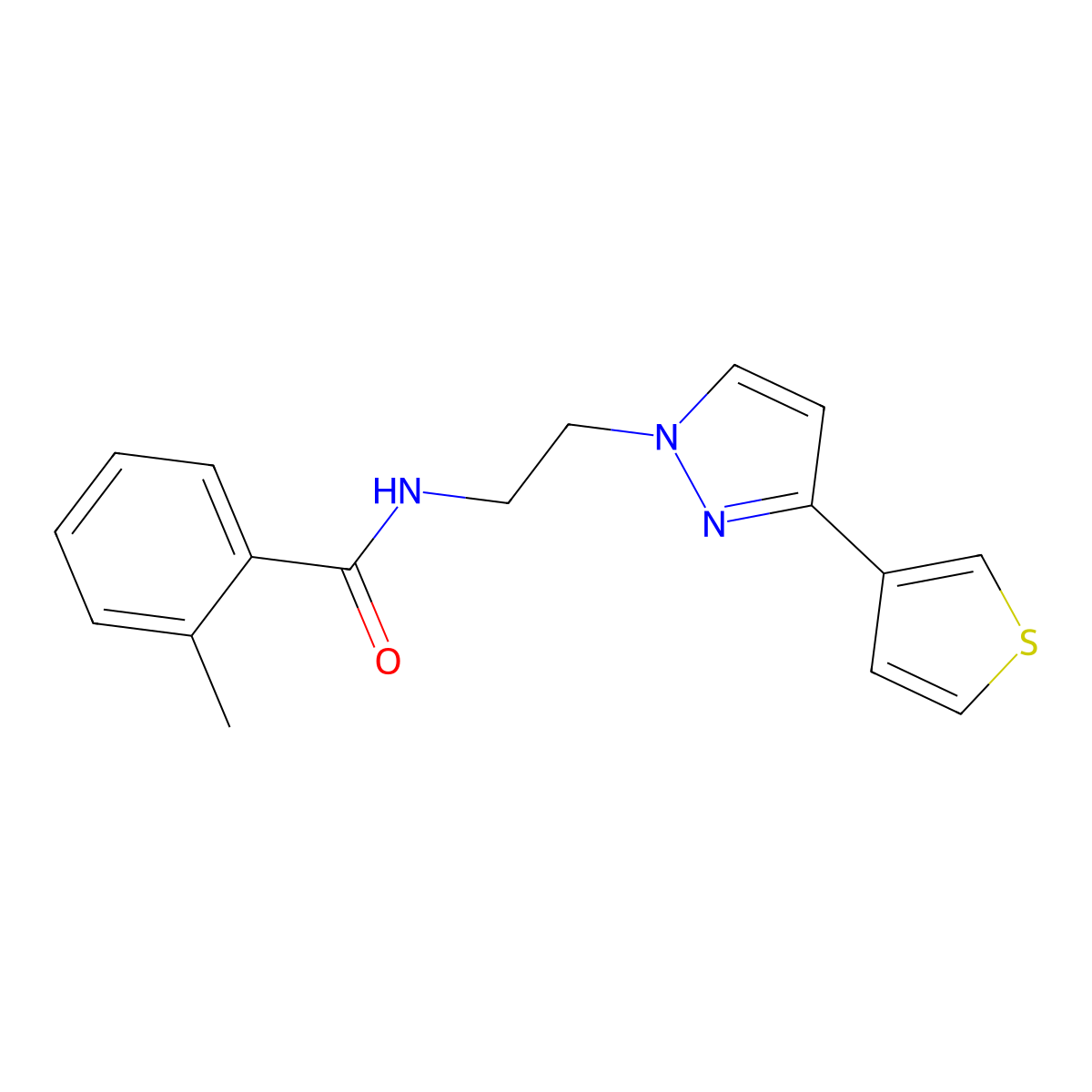 2-methyl-N-{2-[3-(thiophen-3-yl)-1H-pyrazol-1-yl]ethyl}benzamide molecular structure, CAS 2034586-53-1