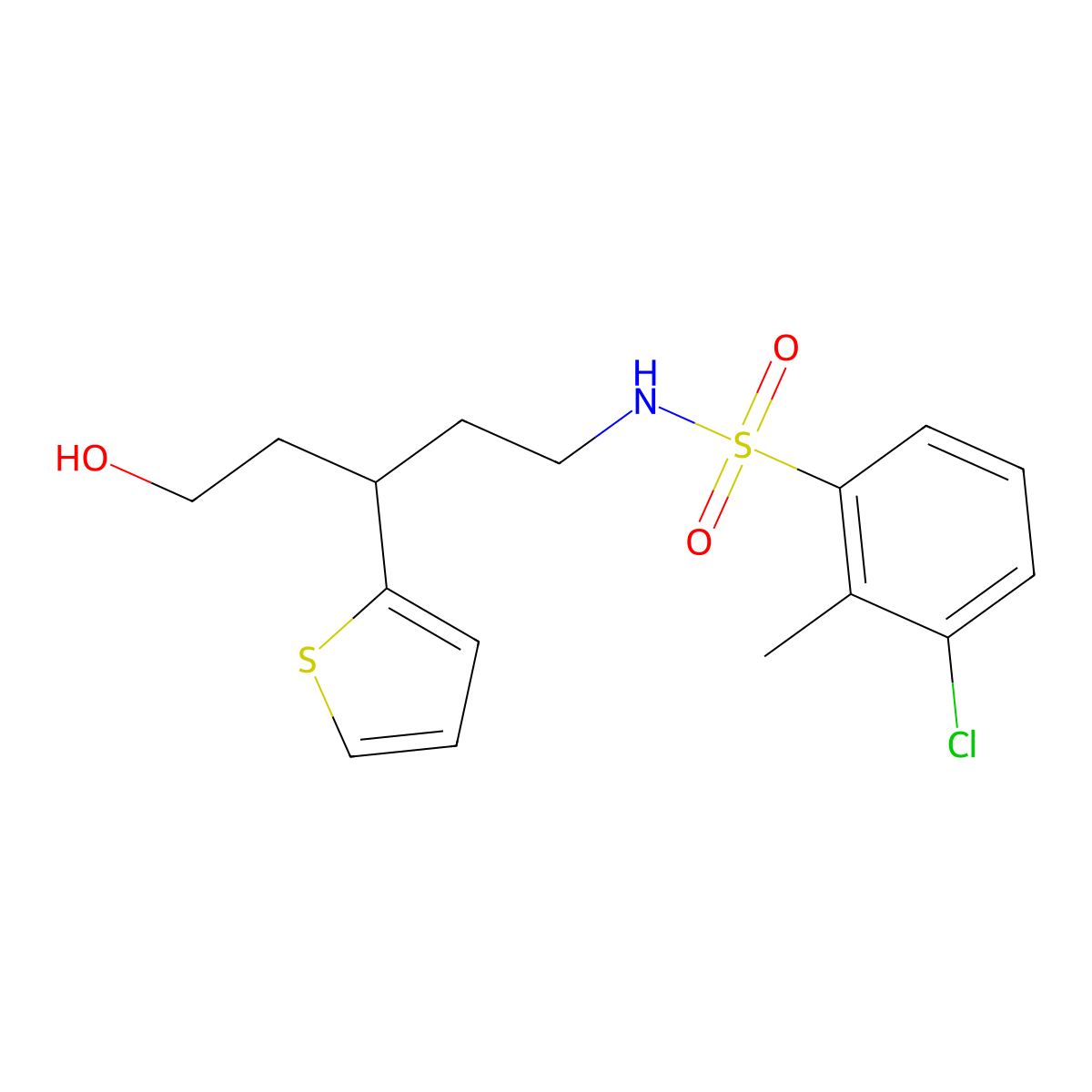 3-chloro-N-(5-hydroxy-3-(thiophen-2-yl)pentyl)-2-methylbenzenesulfonamide molecular structure, CAS 2034586-58-6
