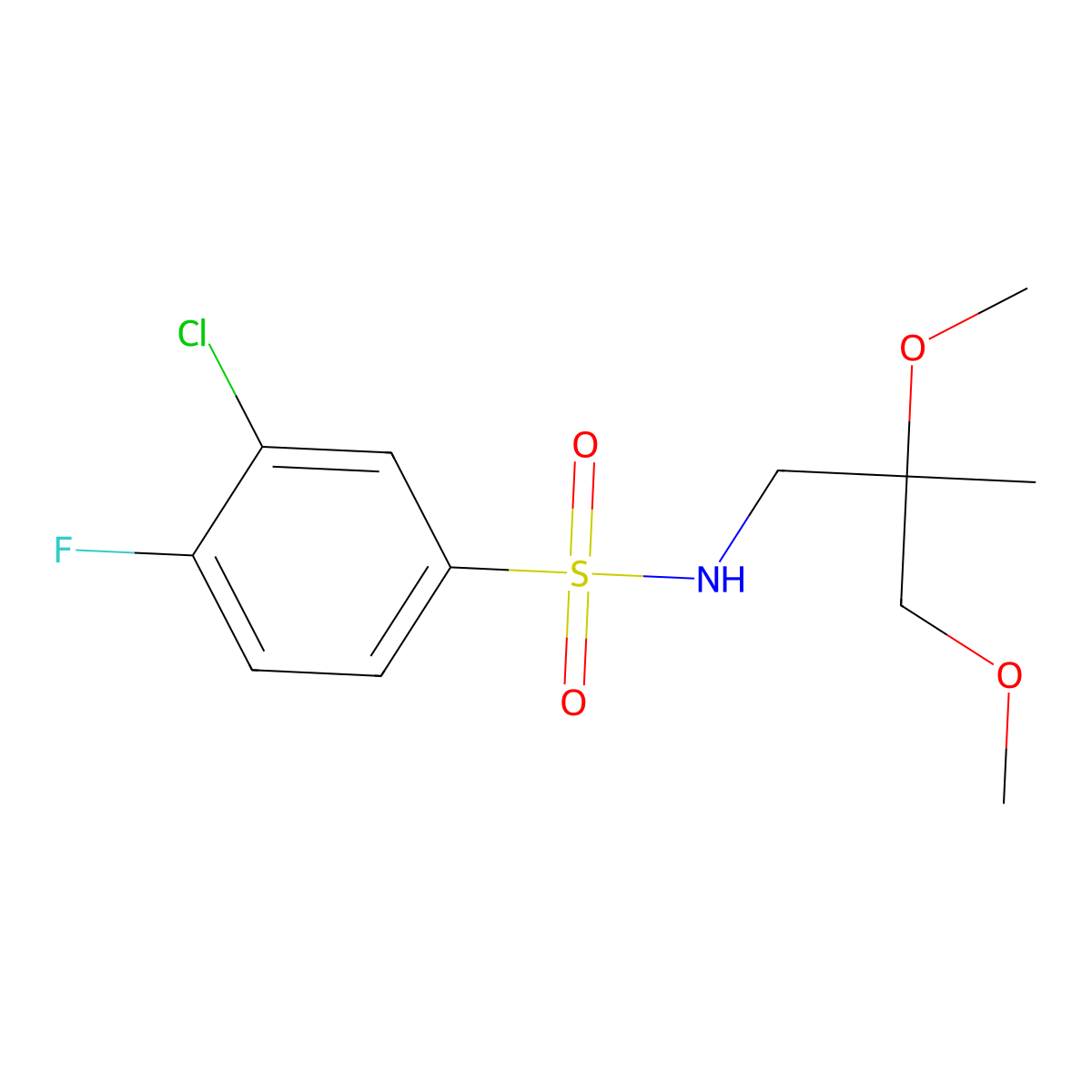 3-chloro-N-(2,3-dimethoxy-2-methylpropyl)-4-fluorobenzenesulfonamide molecular structure, CAS 2034586-62-2