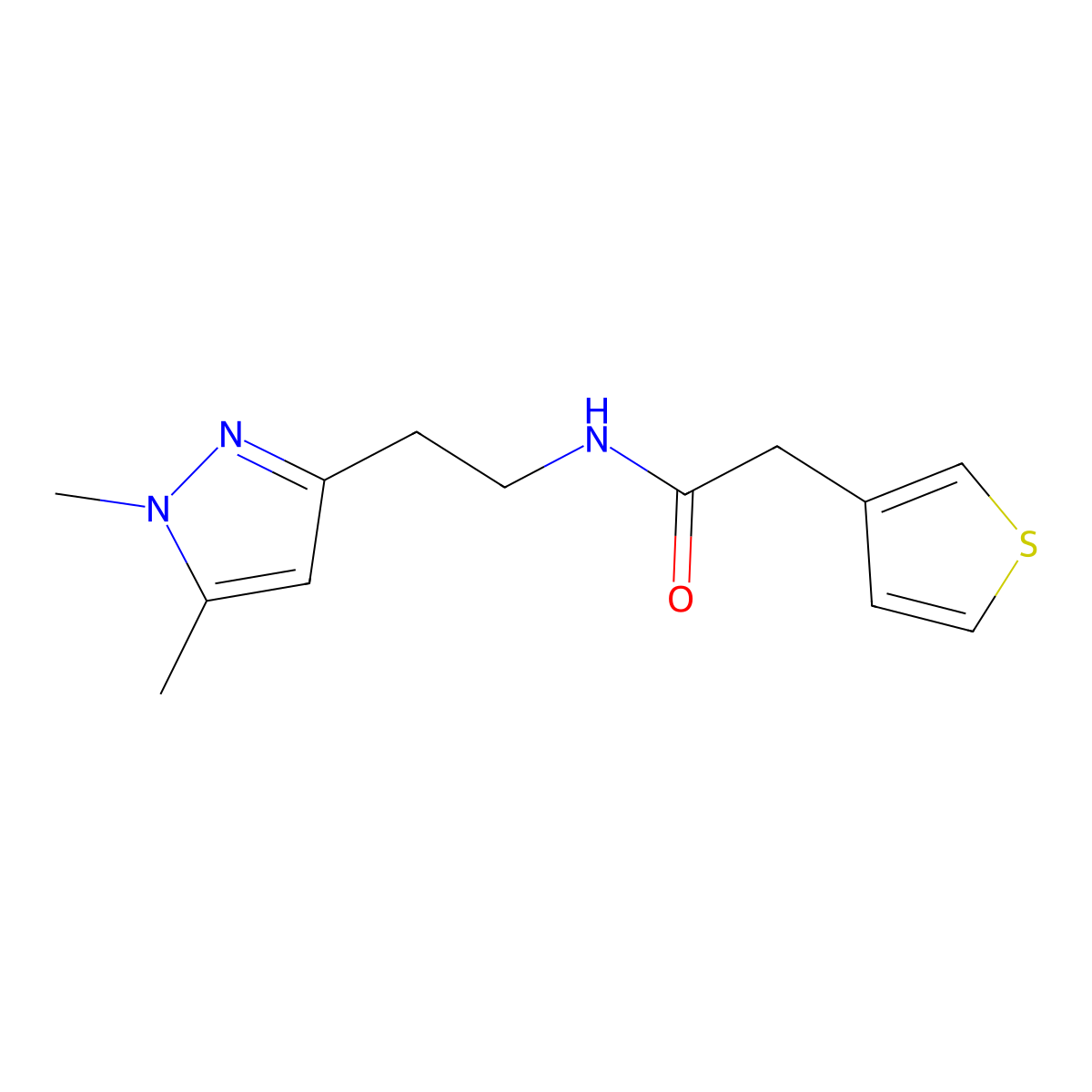N-[2-(1,5-dimethyl-1H-pyrazol-3-yl)ethyl]-2-(thiophen-3-yl)acetamide molecular structure, CAS 2034586-67-7