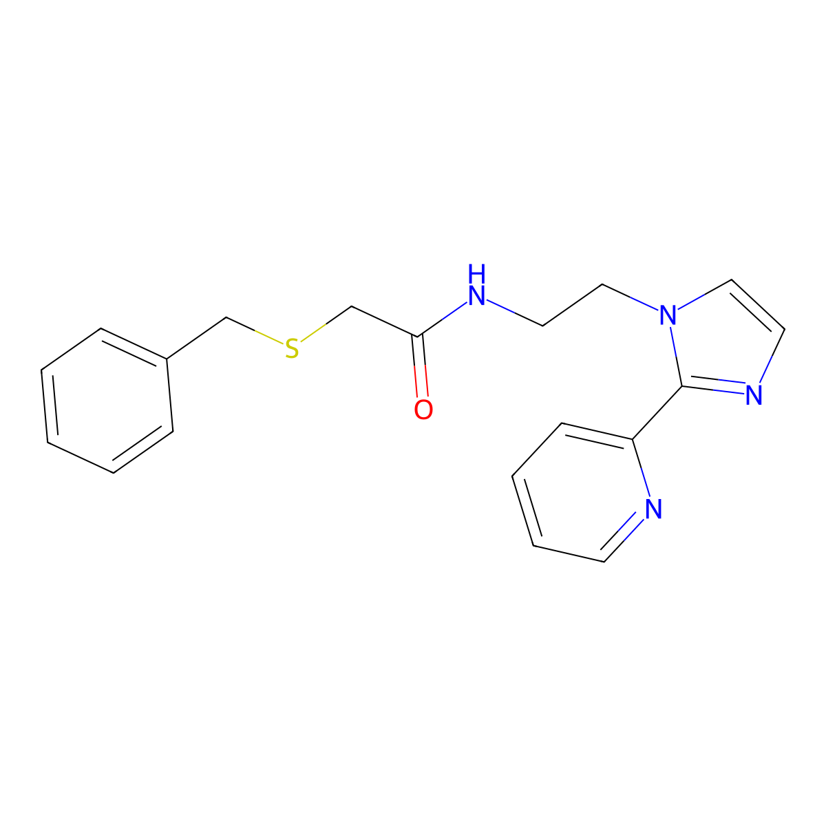 2-(benzylthio)-N-(2-(2-(pyridin-2-yl)-1H-imidazol-1-yl)ethyl)acetamide molecular structure, CAS 2034586-68-8