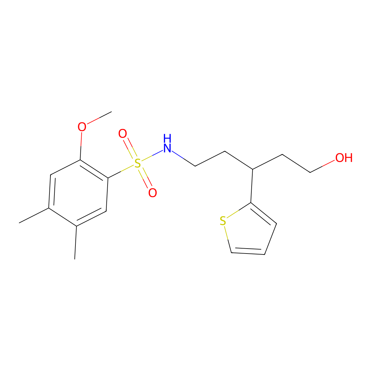N-(5-hydroxy-3-(thiophen-2-yl)pentyl)-2-methoxy-4,5-dimethylbenzenesulfonamide molecular structure, CAS 2034586-73-5