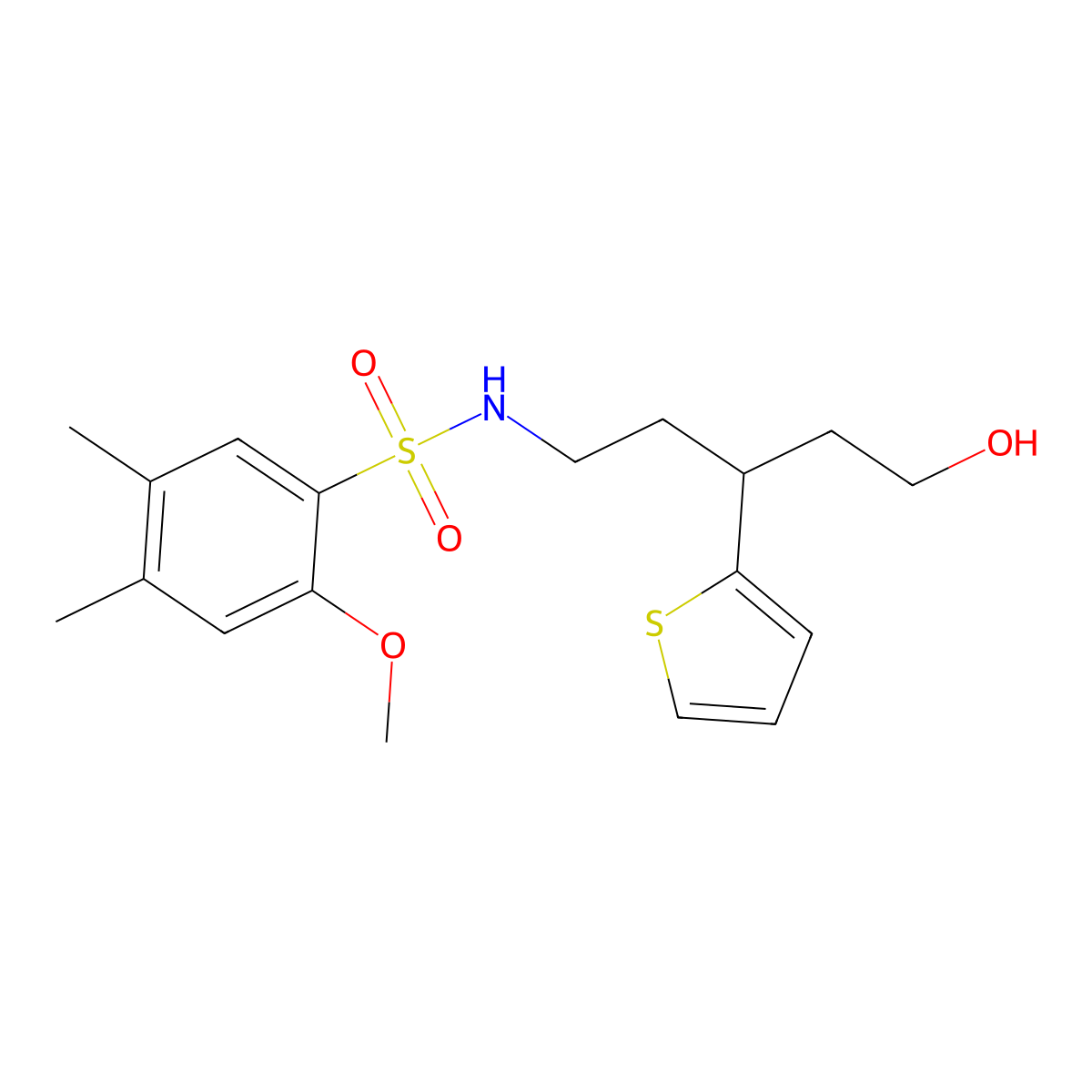 N-(5-hydroxy-3-(thiophen-2-yl)pentyl)-2-methoxy-4,5-dimethylbenzenesulfonamide molecular structure, CAS 2034586-73-5