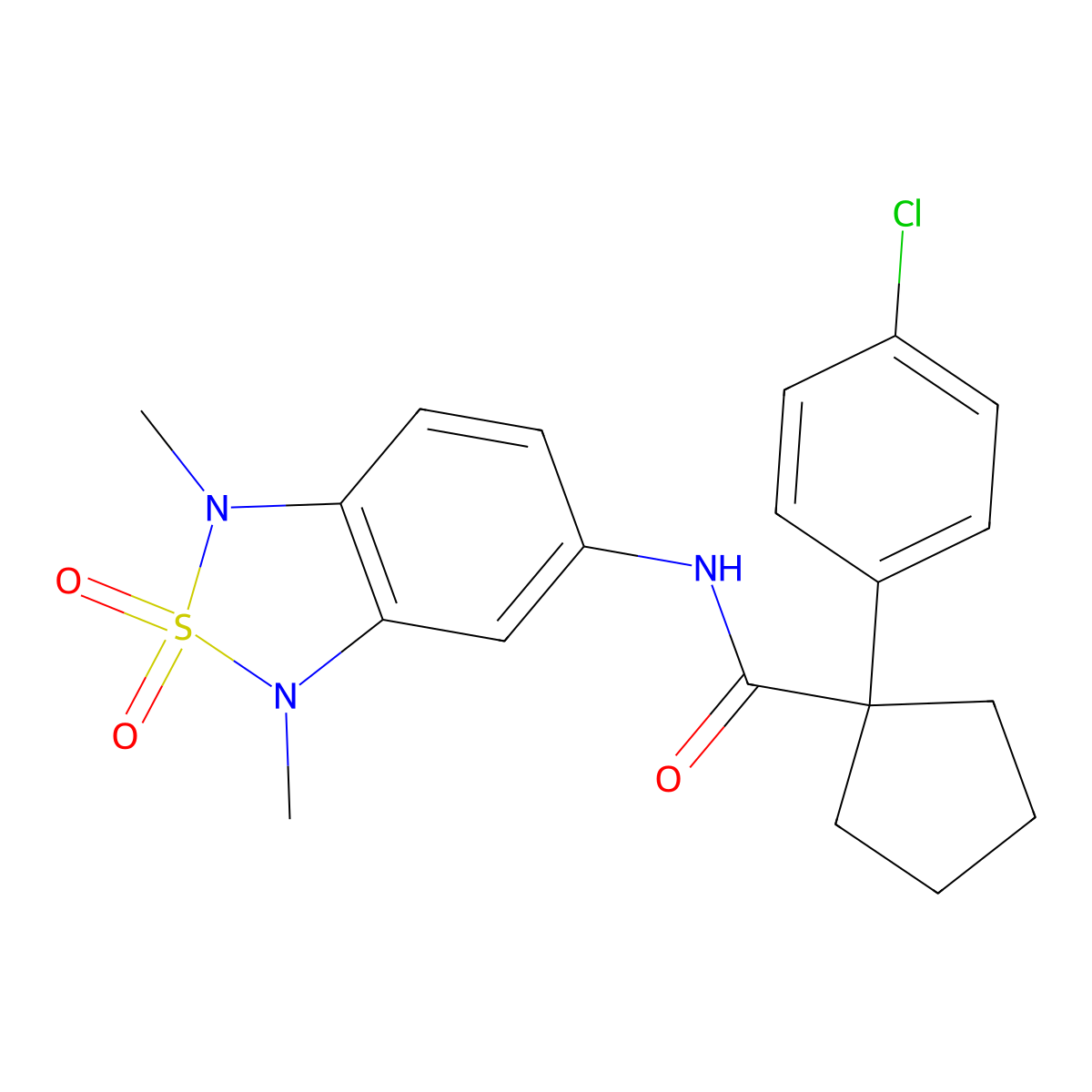 1-(4-chlorophenyl)-N-(1,3-dimethyl-2,2-dioxido-1,3-dihydrobenzo[c][1,2,5]thiadiazol-5-yl)cyclopentanecarboxamide molecular structure, CAS 2034586-74-6