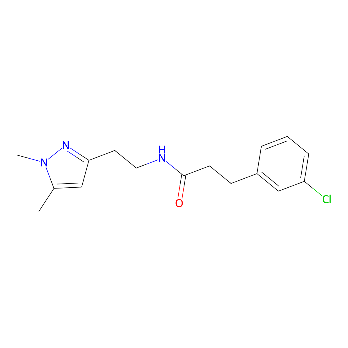 3-(3-chlorophenyl)-N-[2-(1,5-dimethyl-1H-pyrazol-3-yl)ethyl]propanamide molecular structure, CAS 2034586-75-7