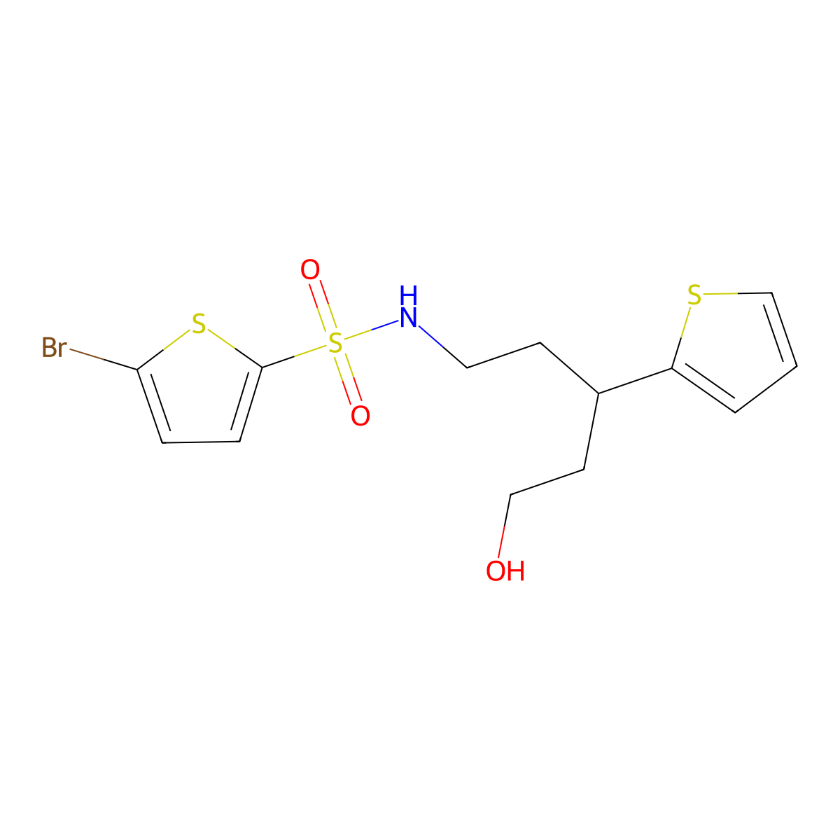 5-bromo-N-[5-hydroxy-3-(thiophen-2-yl)pentyl]thiophene-2-sulfonamide molecular structure, CAS 2034586-83-7