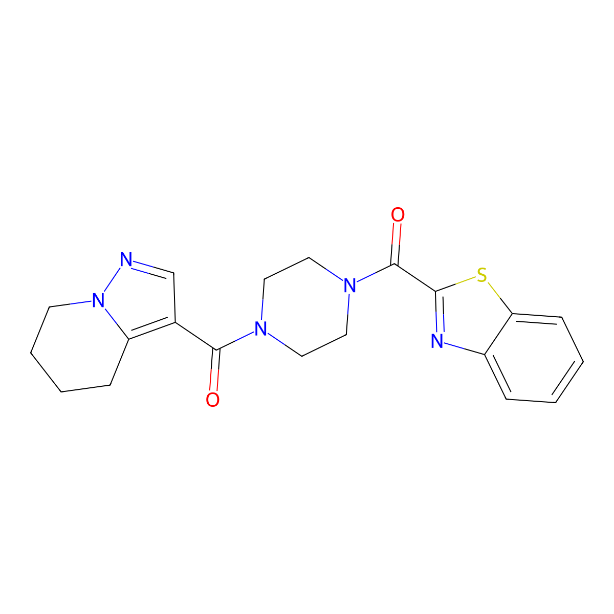 Benzo[d]thiazol-2-yl(4-(4,5,6,7-tetrahydropyrazolo[1,5-a]pyridine-3-carbonyl)piperazin-1-yl)methanone molecular structure, CAS 2034586-90-6