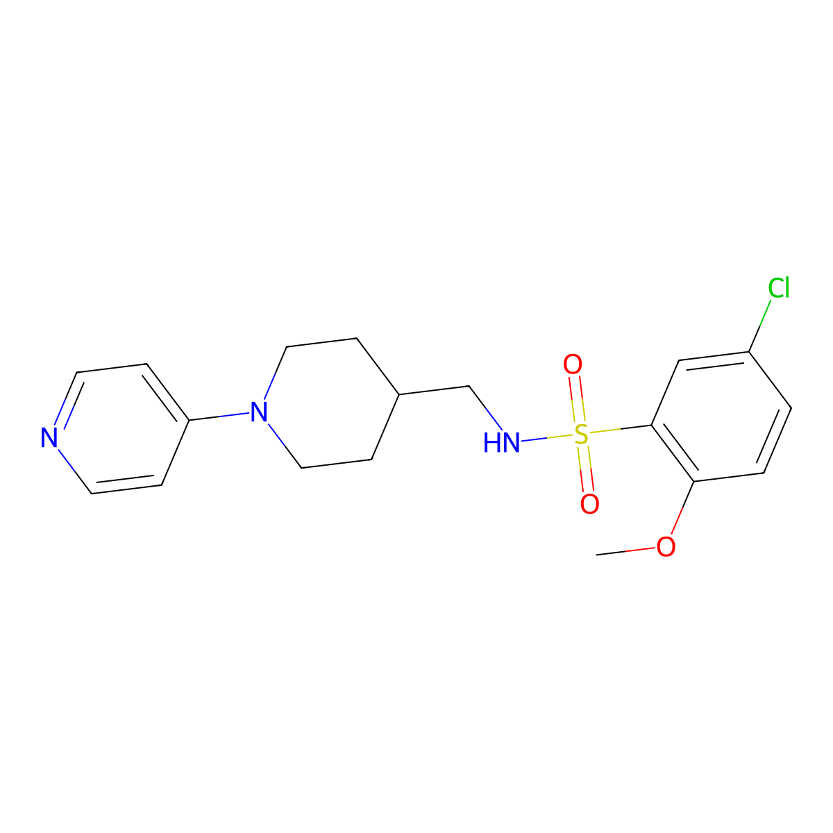 5-chloro-2-methoxy-N-((1-(pyridin-4-yl)piperidin-4-yl)methyl)benzenesulfonamide molecular structure, CAS 2034586-92-8