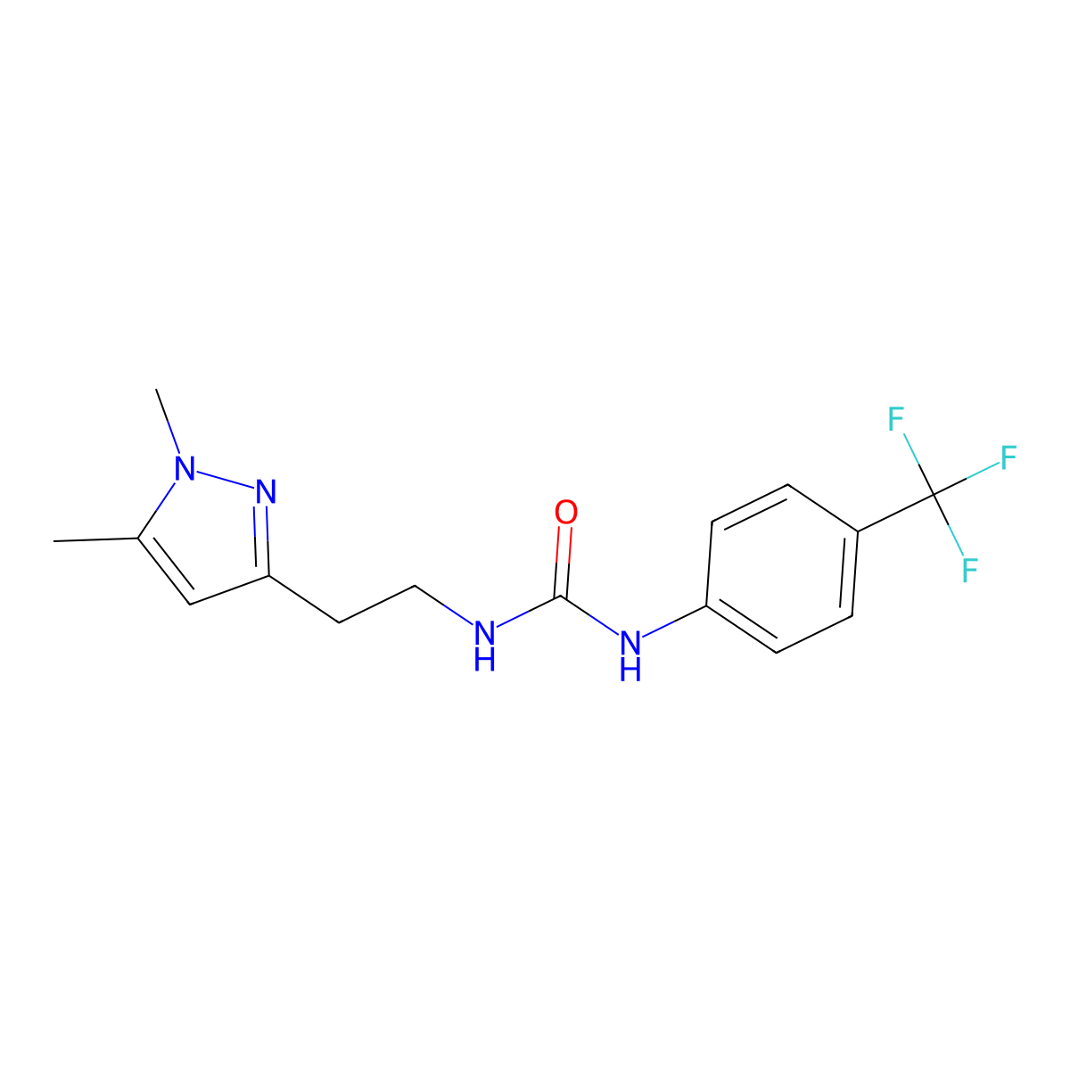 1-(2-(1,5-dimethyl-1H-pyrazol-3-yl)ethyl)-3-(4-(trifluoromethyl)phenyl)urea molecular structure, CAS 2034586-94-0