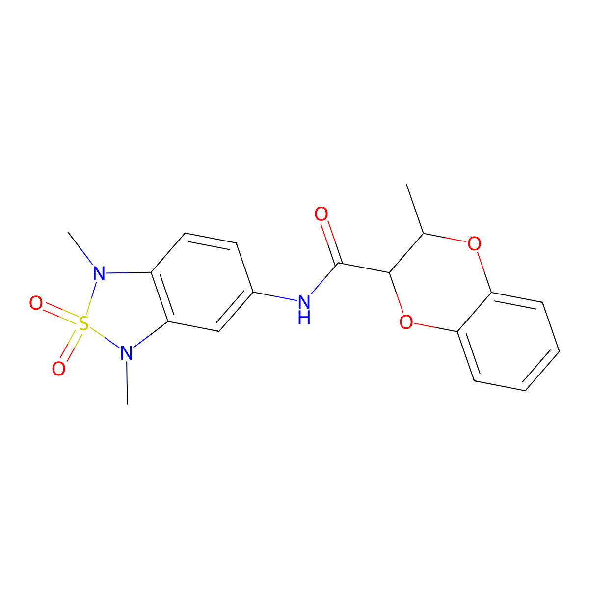 N-(1,3-dimethyl-2,2-dioxido-1,3-dihydrobenzo[c][1,2,5]thiadiazol-5-yl)-3-methyl-2,3-dihydrobenzo[b][1,4]dioxine-2-carboxamide molecular structure, CAS 2034586-97-3