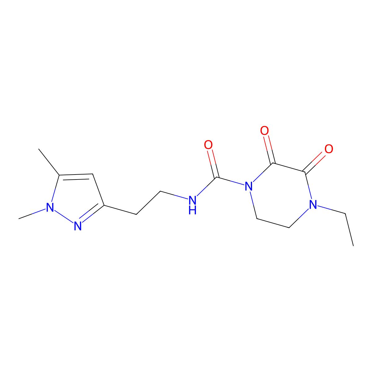 N-[2-(1,5-dimethyl-1H-pyrazol-3-yl)ethyl]-4-ethyl-2,3-dioxopiperazine-1-carboxamide molecular structure, CAS 2034586-98-4