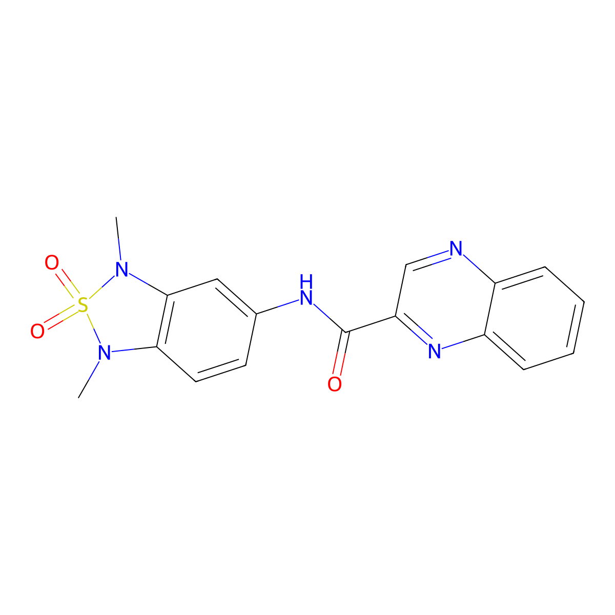 N-(1,3-dimethyl-2,2-dioxido-1,3-dihydrobenzo[c][1,2,5]thiadiazol-5-yl)quinoxaline-2-carboxamide molecular structure, CAS 2034587-02-3
