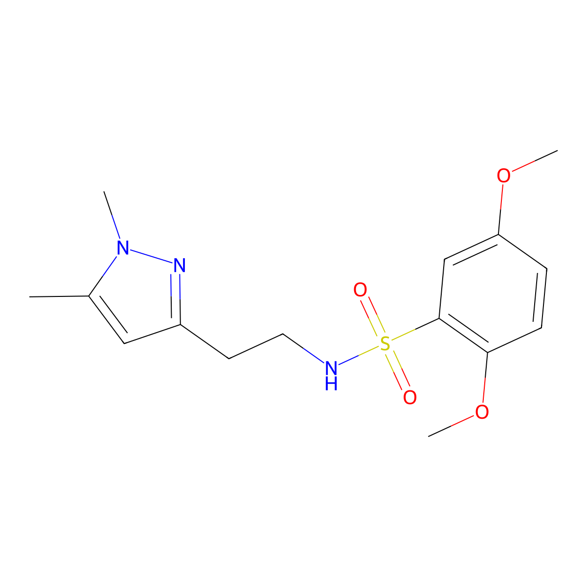 N-(2-(1,5-dimethyl-1H-pyrazol-3-yl)ethyl)-2,5-dimethoxybenzenesulfonamide molecular structure, CAS 2034587-03-4