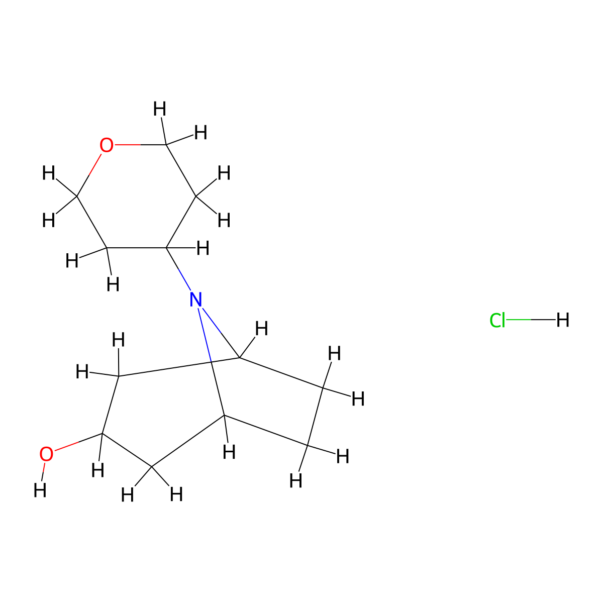 8-(tetrahydro-2H-pyran-4-yl)-8-azabicyclo[3.2.1]octan-3-ol hydrochloride molecular structure, CAS 2034587-05-6