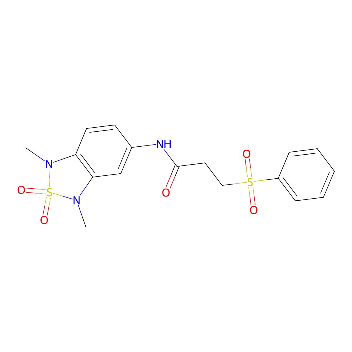 N-(1,3-dimethyl-2,2-dioxido-1,3-dihydrobenzo[c][1,2,5]thiadiazol-5-yl)-3-(phenylsulfonyl)propanamide molecular structure, CAS 2034587-06-7