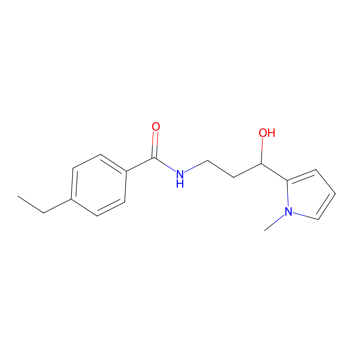4-ethyl-N-[3-hydroxy-3-(1-methyl-1H-pyrrol-2-yl)propyl]benzamide molecular structure, CAS 2034587-19-2
