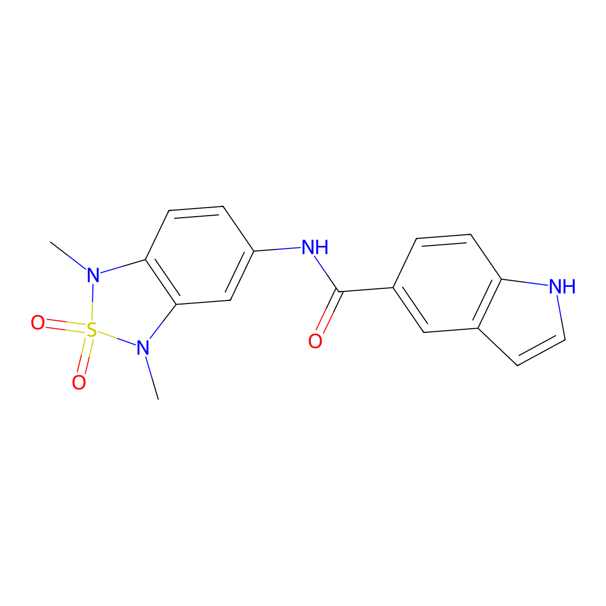 N-(1,3-dimethyl-2,2-dioxido-1,3-dihydrobenzo[c][1,2,5]thiadiazol-5-yl)-1H-indole-5-carboxamide molecular structure, CAS 2034587-20-5