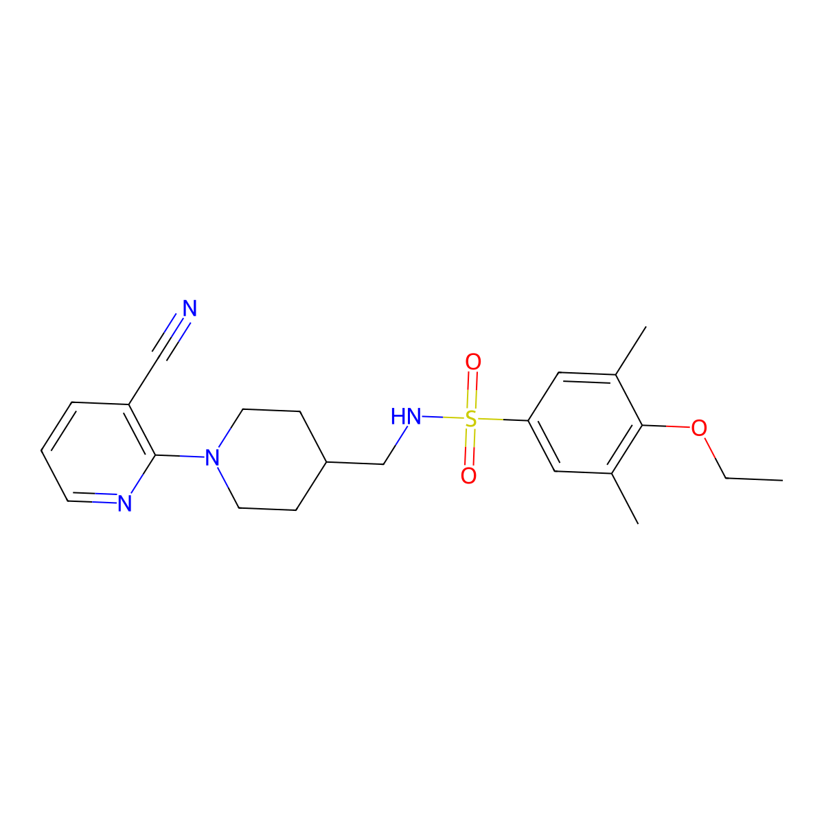N-((1-(3-cyanopyridin-2-yl)piperidin-4-yl)methyl)-4-ethoxy-3,5-dimethylbenzenesulfonamide molecular structure, CAS 2034587-29-4