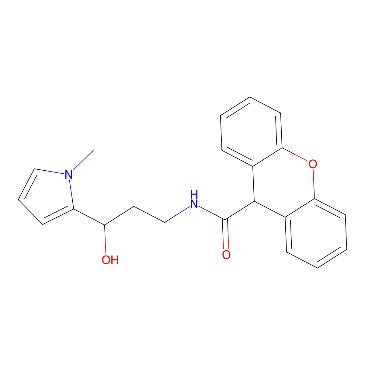 N-(3-hydroxy-3-(1-methyl-1H-pyrrol-2-yl)propyl)-9H-xanthene-9-carboxamide molecular structure, CAS 2034587-30-7