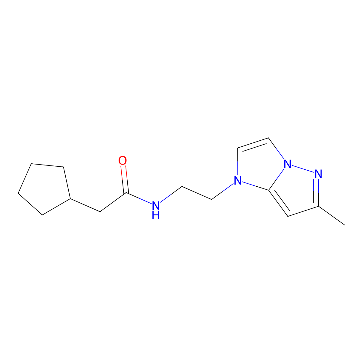 2-cyclopentyl-N-(2-(6-methyl-1H-imidazo[1,2-b]pyrazol-1-yl)ethyl)acetamide molecular structure, CAS 2034587-43-2