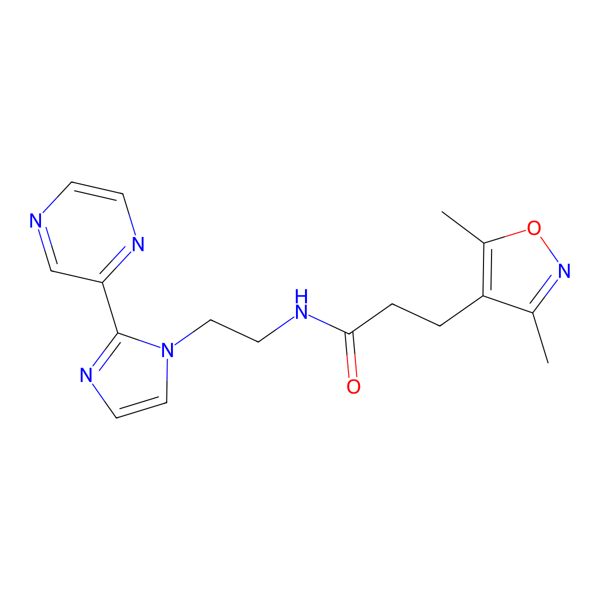 3-(3,5-dimethylisoxazol-4-yl)-N-(2-(2-(pyrazin-2-yl)-1H-imidazol-1-yl)ethyl)propanamide molecular structure, CAS 2034587-45-4