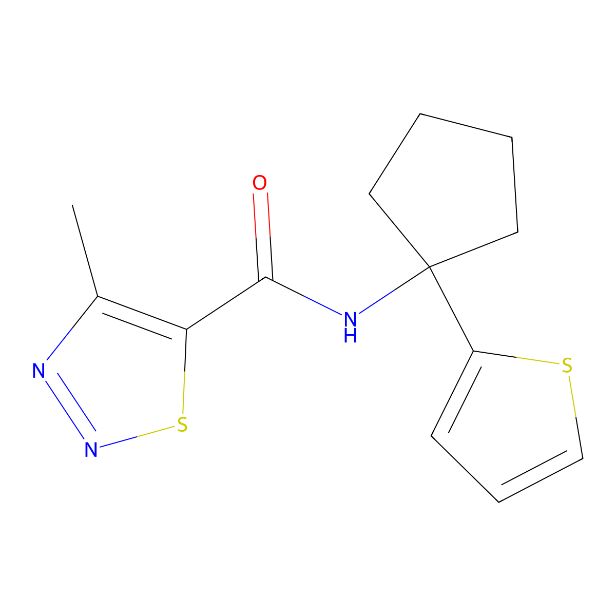 4-methyl-N-(1-(thiophen-2-yl)cyclopentyl)-1,2,3-thiadiazole-5-carboxamide molecular structure, CAS 2034587-50-1