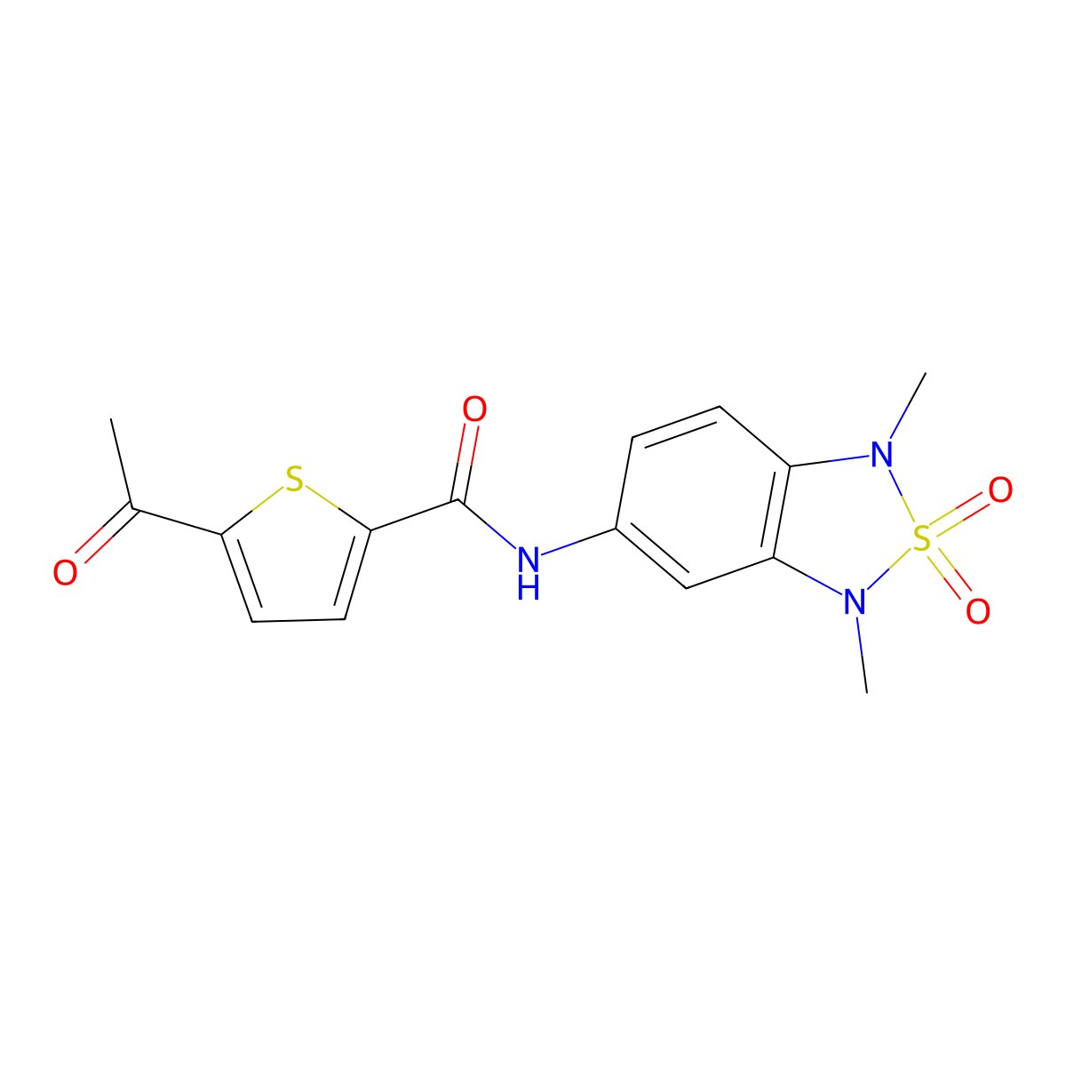 5-acetyl-N-(1,3-dimethyl-2,2-dioxido-1,3-dihydrobenzo[c][1,2,5]thiadiazol-5-yl)thiophene-2-carboxamide molecular structure, CAS 2034587-57-8