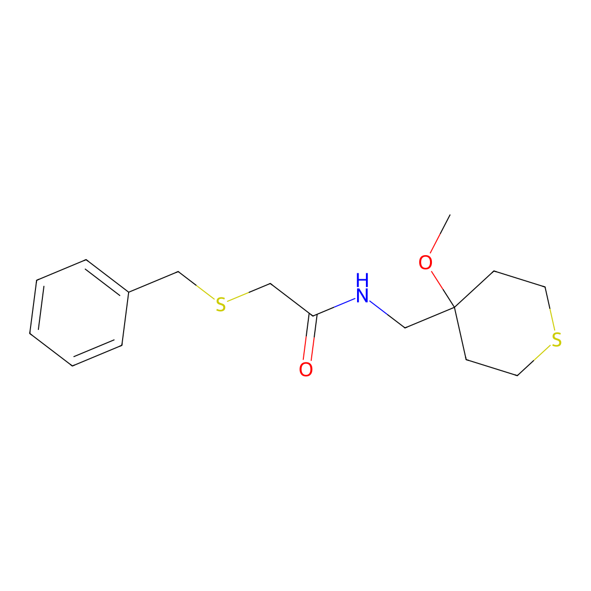 2-(benzylthio)-N-((4-methoxytetrahydro-2H-thiopyran-4-yl)methyl)acetamide molecular structure, CAS 2034587-59-0