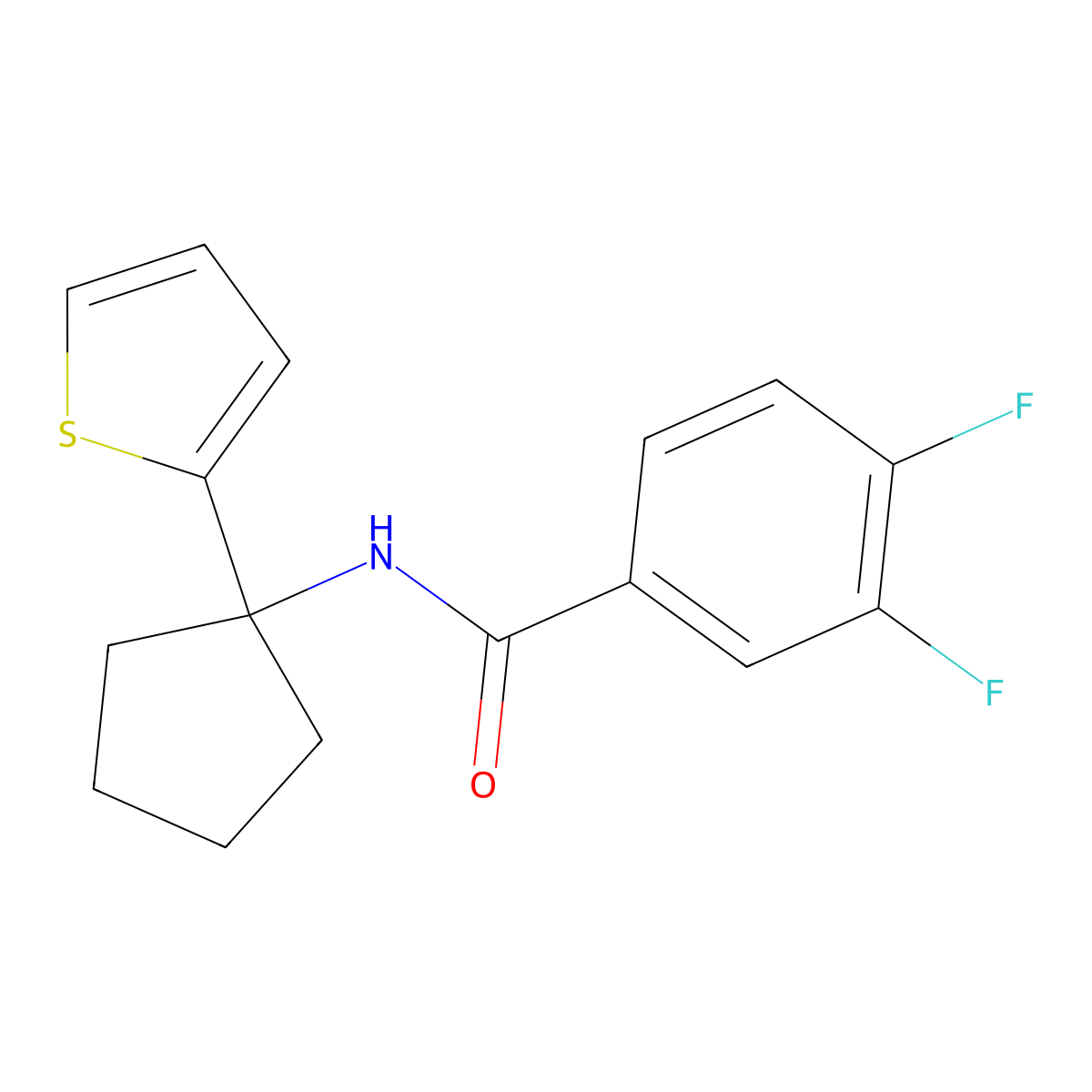 3,4-difluoro-N-(1-(thiophen-2-yl)cyclopentyl)benzamide molecular structure, CAS 2034587-64-7