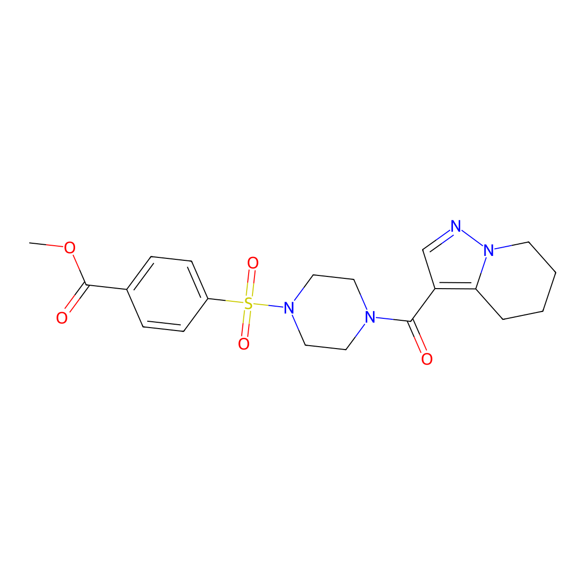 Methyl 4-((4-(4,5,6,7-tetrahydropyrazolo[1,5-a]pyridine-3-carbonyl)piperazin-1-yl)sulfonyl)benzoate molecular structure, CAS 2034587-66-9