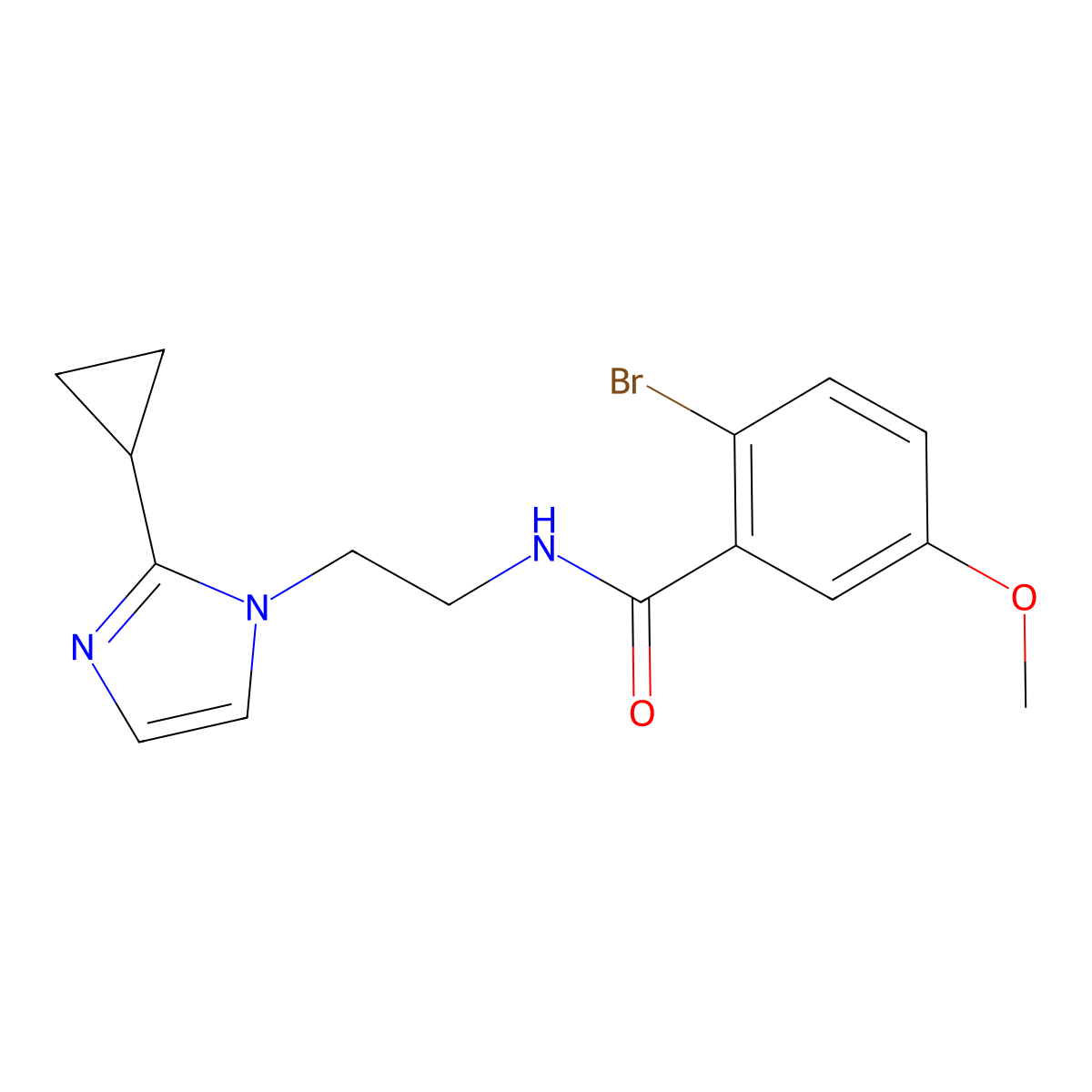 2-bromo-N-[2-(2-cyclopropyl-1H-imidazol-1-yl)ethyl]-5-methoxybenzamide molecular structure, CAS 2034587-68-1