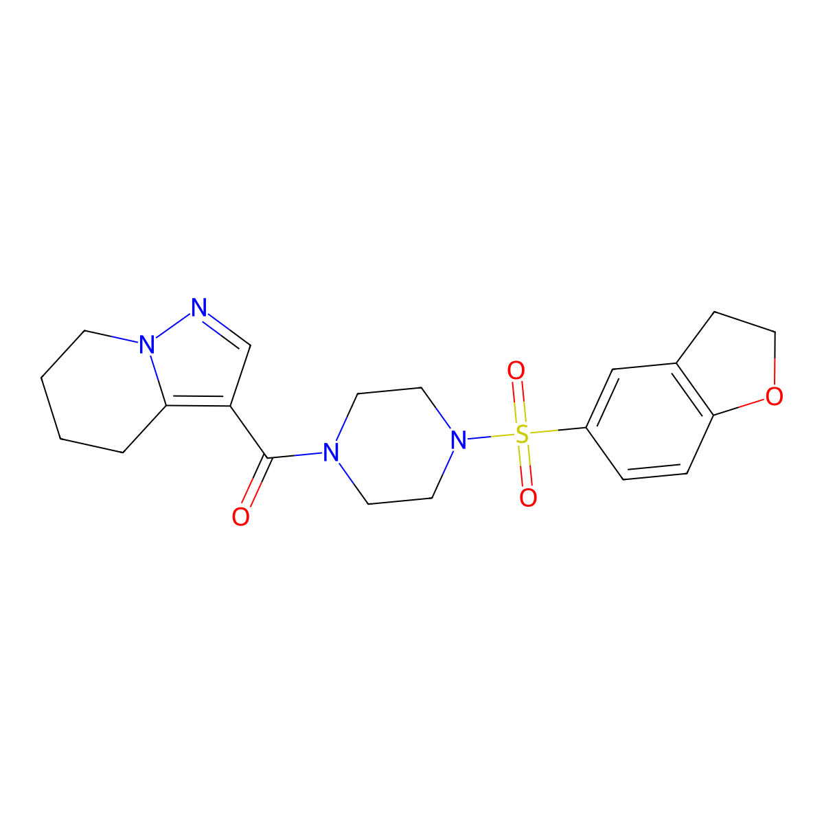 (4-((2,3-Dihydrobenzofuran-5-yl)sulfonyl)piperazin-1-yl)(4,5,6,7-tetrahydropyrazolo[1,5-a]pyridin-3-yl)methanone molecular structure, CAS 2034587-73-8