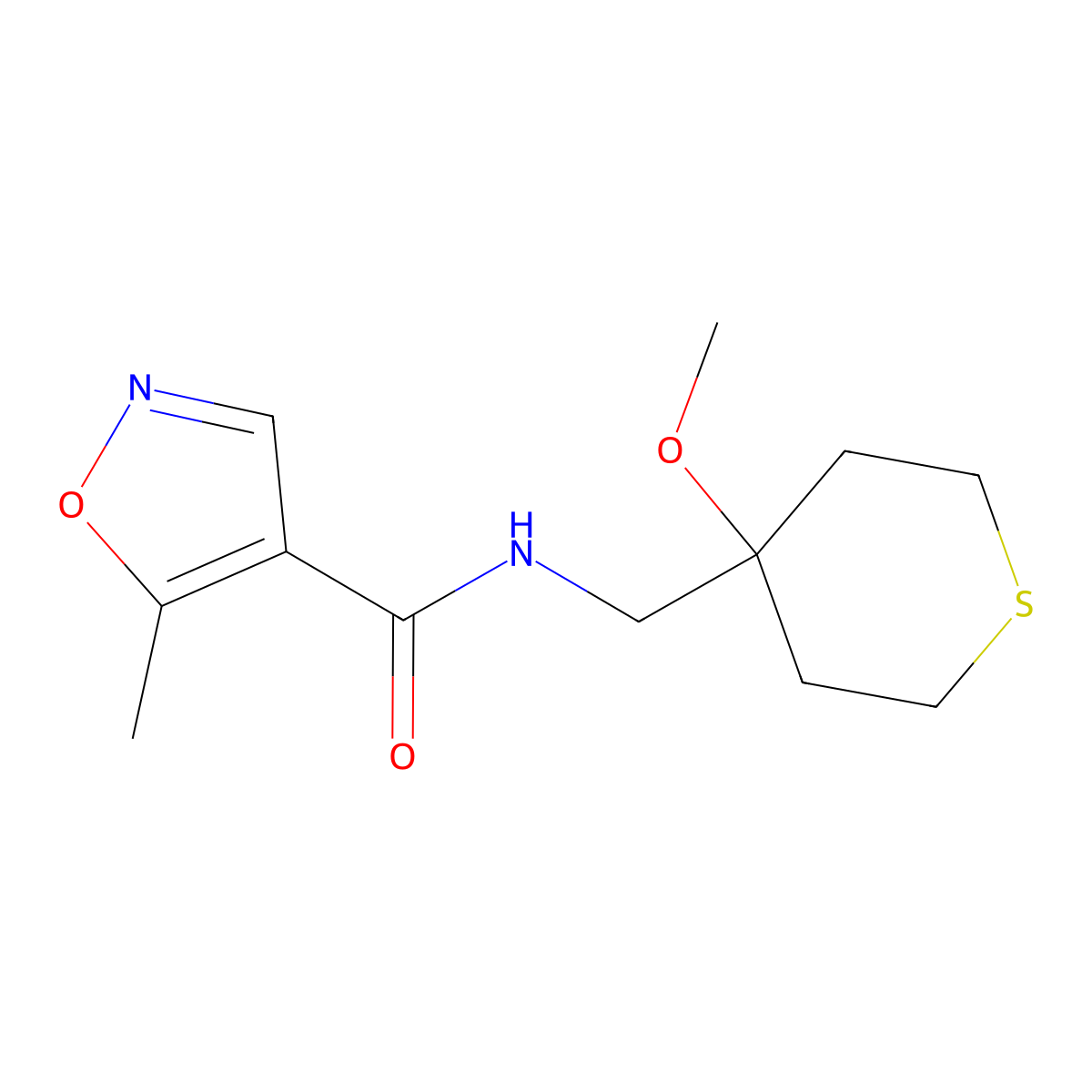 N-((4-methoxytetrahydro-2H-thiopyran-4-yl)methyl)-5-methylisoxazole-4-carboxamide molecular structure, CAS 2034587-88-5