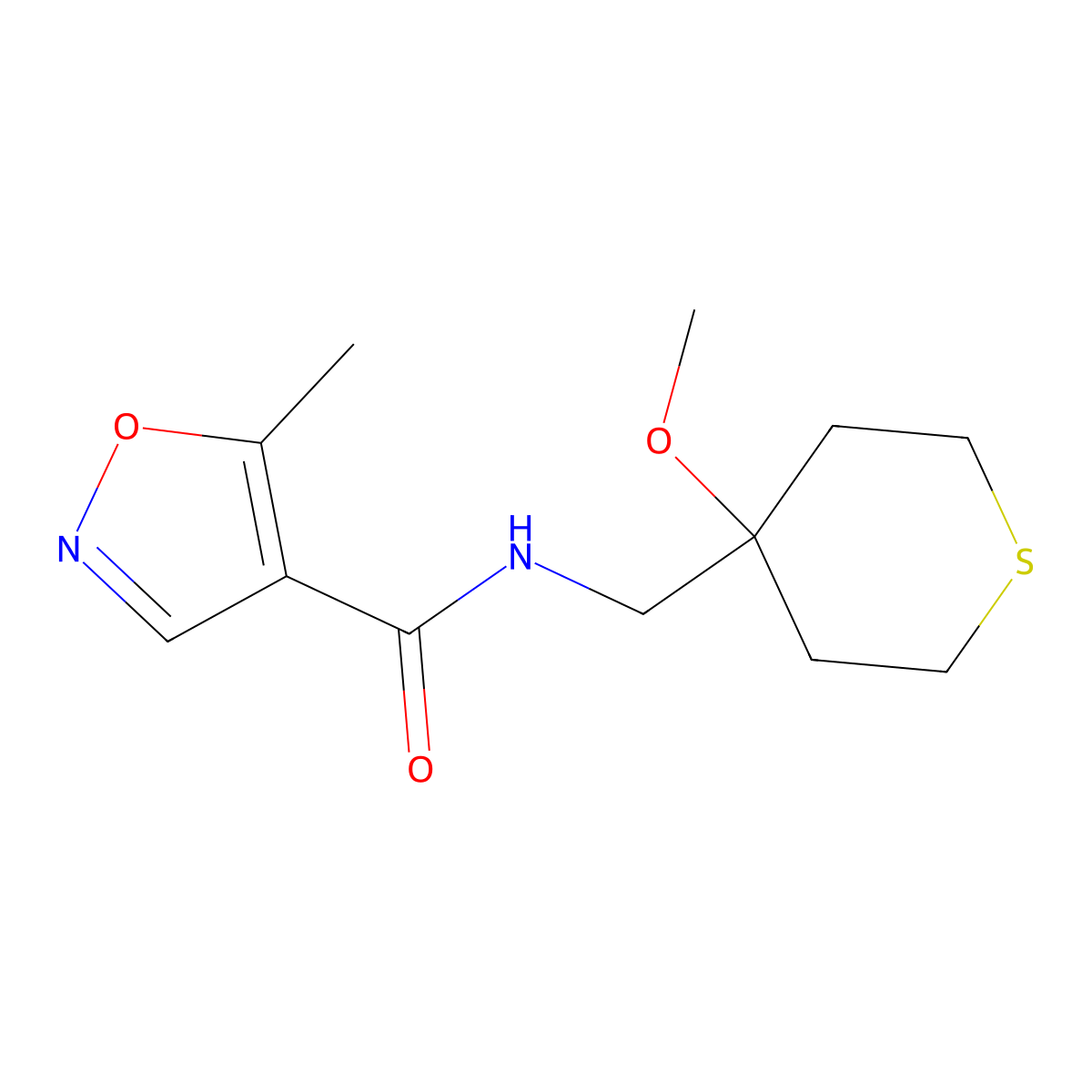 N-((4-methoxytetrahydro-2H-thiopyran-4-yl)methyl)-5-methylisoxazole-4-carboxamide molecular structure, CAS 2034587-88-5