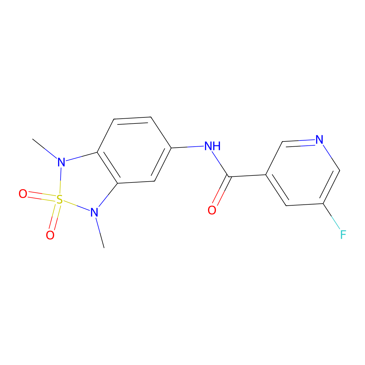 N-(1,3-dimethyl-2,2-dioxido-1,3-dihydrobenzo[c][1,2,5]thiadiazol-5-yl)-5-fluoronicotinamide molecular structure, CAS 2034587-93-2