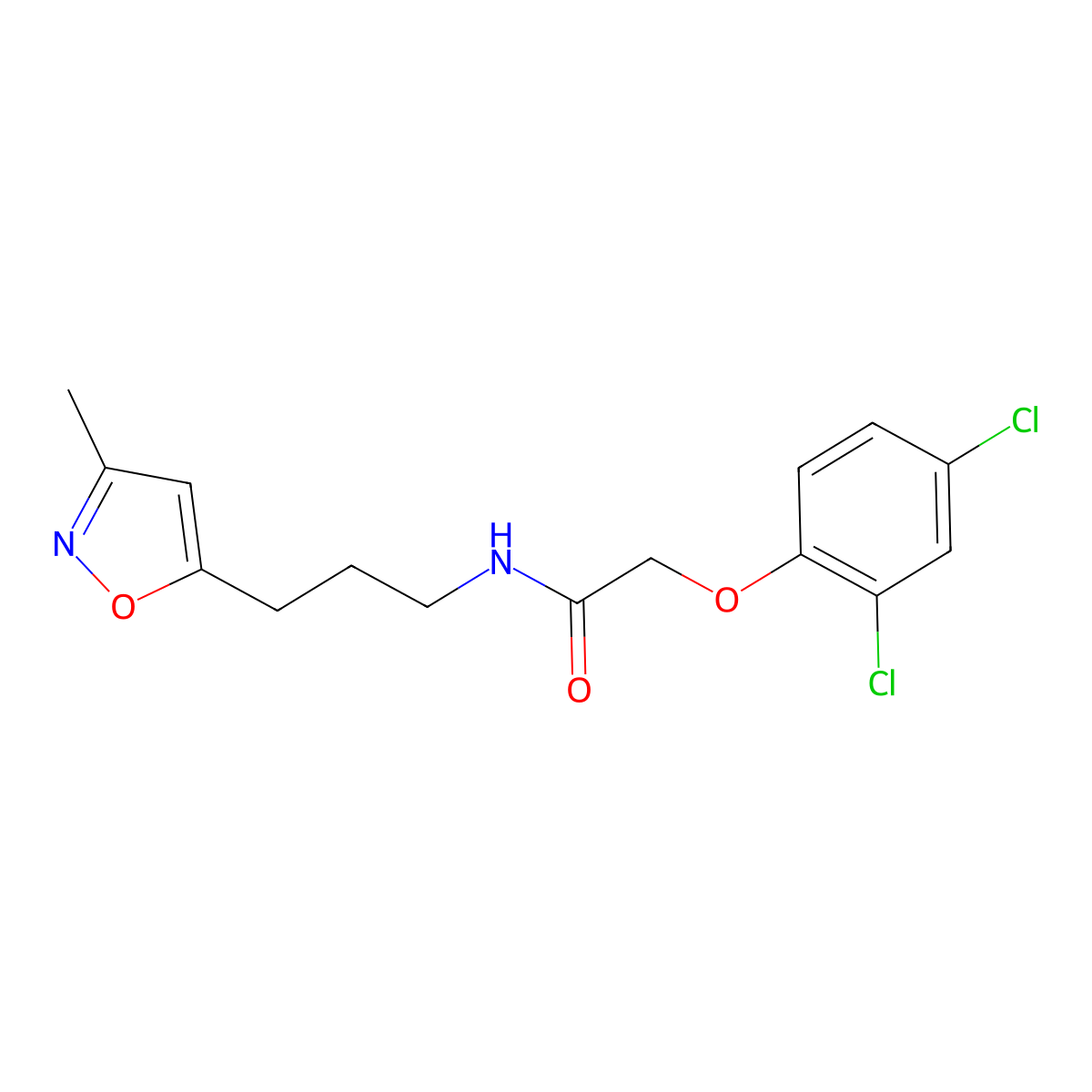 2-(2,4-dichlorophenoxy)-N-(3-(3-methylisoxazol-5-yl)propyl)acetamide molecular structure, CAS 2034588-04-8