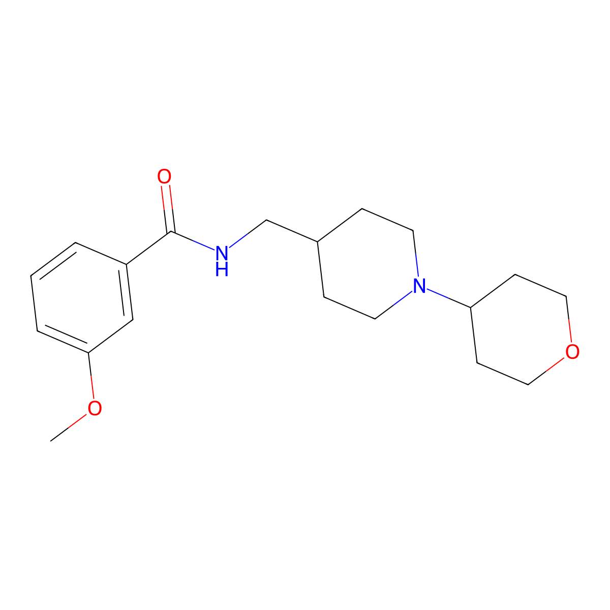 3-methoxy-N-((1-(tetrahydro-2H-pyran-4-yl)piperidin-4-yl)methyl)benzamide molecular structure, CAS 2034588-06-0