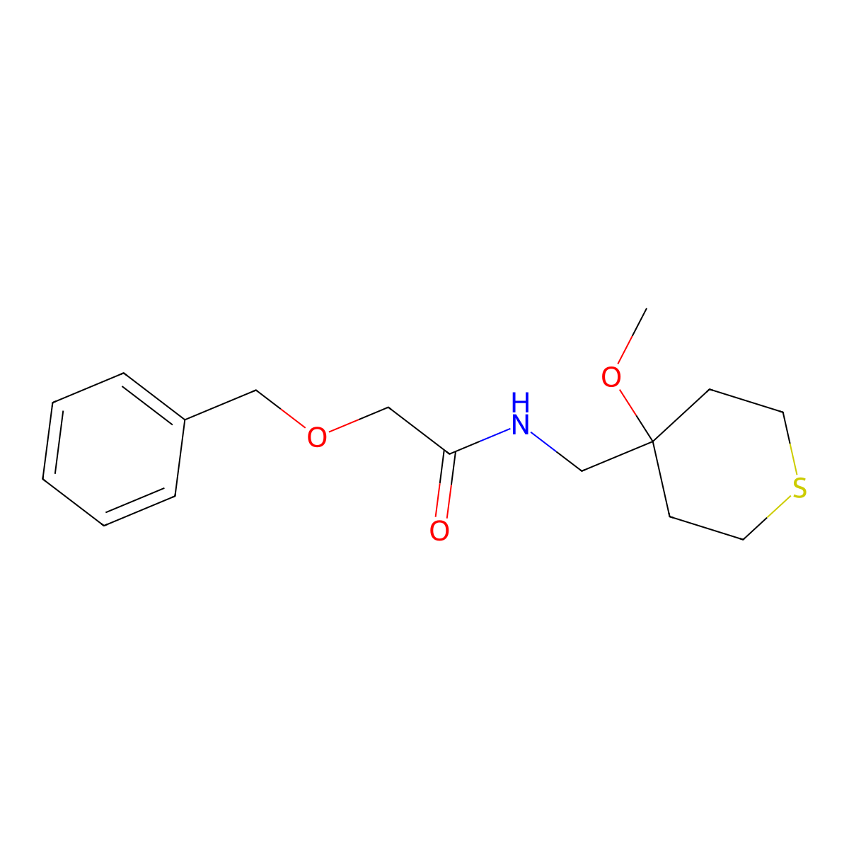 2-(benzyloxy)-N-((4-methoxytetrahydro-2H-thiopyran-4-yl)methyl)acetamide molecular structure, CAS 2034588-13-9