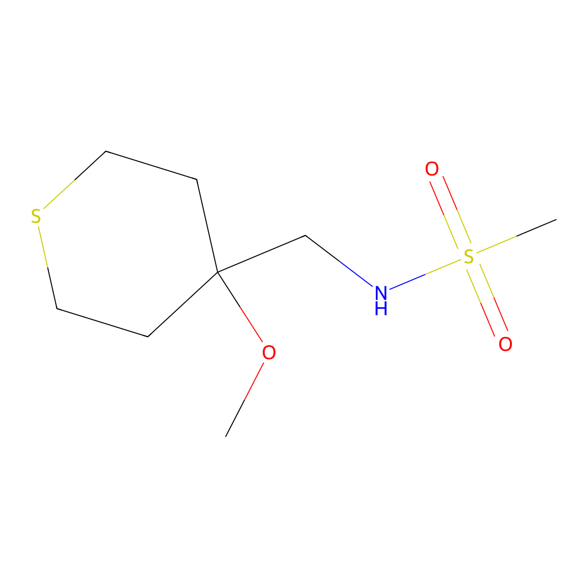 N-((4-methoxytetrahydro-2H-thiopyran-4-yl)methyl)methanesulfonamide molecular structure, CAS 2034588-20-8